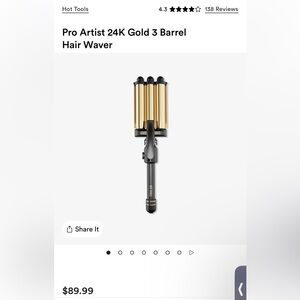 Hot tools Pro Artist Triple Barrel 24K gold Hair Waver for Beach Waves